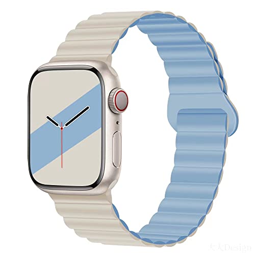 Aergood Kompatibel mit Apple Watch Armband 41mm 40mm 38mm Stark Magnetisch Verstellbar Loop Silikon Armbänder für iWatch Series 8/7/6/5/4/3/2/1/SE,Kreide/Blau Nebel von Aergood