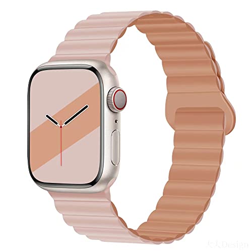 Aergood Kompatibel mit Apple Watch Armband 41mm 40mm 38mm Stark Magnetisch Verstellbar Loop Silikon Armbänder für iWatch Series 8/7/6/5/4/3/2/1/SE,Pink/Rose Flüstern von Aergood