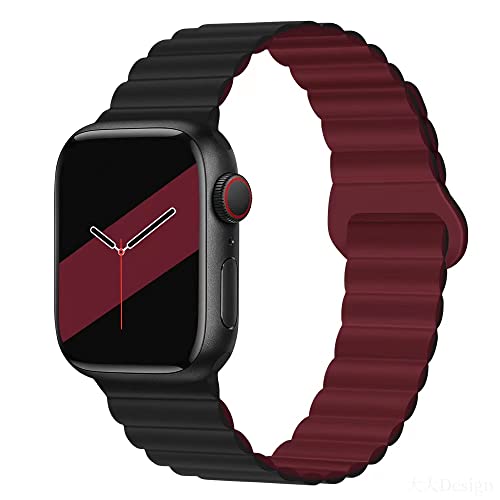 Aergood Kompatibel mit Apple Watch Armband 41mm 40mm 38mm Stark Magnetisch Verstellbar Loop Silikon Armbänder für iWatch Series 8/7/6/5/4/3/2/1/SE,Schwarz/Wein Rot von Aergood