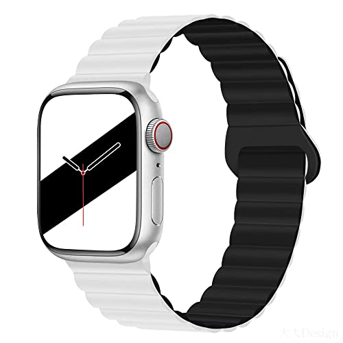 Aergood Kompatibel mit Apple Watch Armband 41mm 40mm 38mm Stark Magnetisch Verstellbar Loop Silikon Armbänder für iWatch Series 8/7/6/5/4/3/2/1/SE,Weiß/Schwarz von Aergood