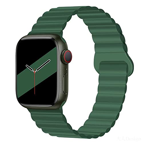 Aergood Kompatibel mit Apple Watch Armband 49mm 45mm 44mm 42mm Stark Magnetisch Verstellbar Loop Silikon Armbänder für iWatch Series 8/7/6/5/4/3/2/1/SE,Army Grün von Aergood