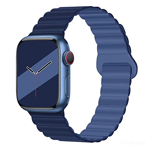 Aergood Kompatibel mit Apple Watch Armband 49mm 45mm 44mm 42mm Stark Magnetisch Verstellbar Loop Silikon Armbänder für iWatch Series 8/7/6/5/4/3/2/1/SE,Leichte/Tiefe Marine von Aergood