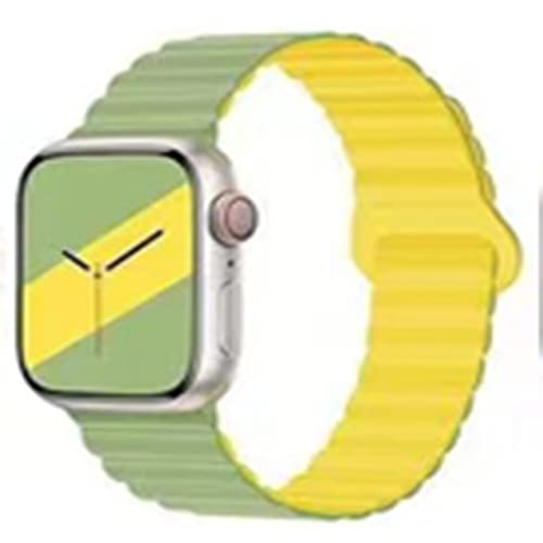 Aergood Kompatibel mit Apple Watch Armband 49mm 45mm 44mm 42mm Stark Magnetisch Verstellbar Loop Silikon Armbänder für iWatch Series 8/7/6/5/4/3/2/1/SE,Minze/Gelb von Aergood