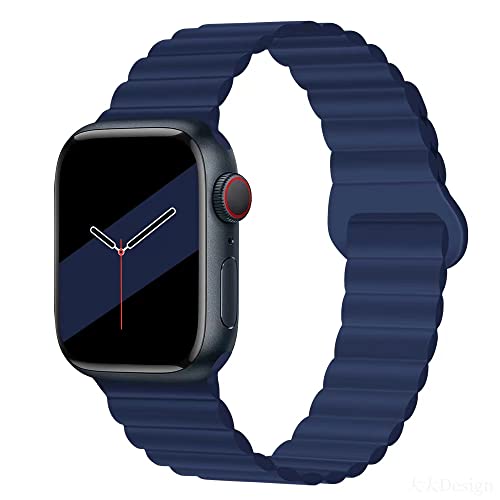 Aergood Kompatibel mit Apple Watch Armband 49mm 45mm 44mm 42mm Stark Magnetisch Verstellbar Loop Silikon Armbänder für iWatch Series 8/7/6/5/4/3/2/1/SE,Mitternachtsblau von Aergood