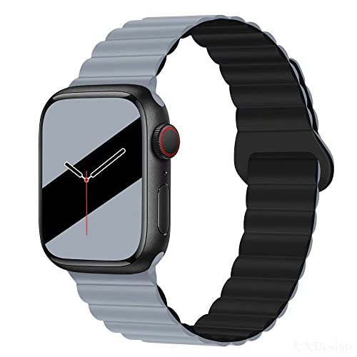 Aergood Kompatibel mit Apple Watch Armband 49mm 45mm 44mm 42mm Stark Magnetisch Verstellbar Loop Silikon Armbänder für iWatch Series 8/7/6/5/4/3/2/1/SE,Obsidian Nebel/Schwarz von Aergood