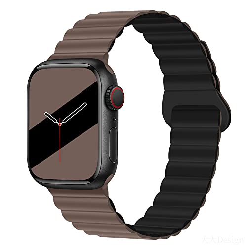 Aergood Kompatibel mit Apple Watch Armband 49mm 45mm 44mm 42mm Stark Magnetisch Verstellbar Loop Silikon Armbänder für iWatch Series 8/7/6/5/4/3/2/1/SE,Schokolade/Schwarz von Aergood