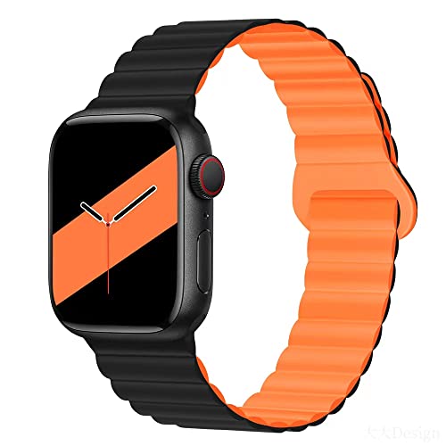 Aergood Kompatibel mit Apple Watch Armband 49mm 45mm 44mm 42mm Stark Magnetisch Verstellbar Loop Silikon Armbänder für iWatch Series 8/7/6/5/4/3/2/1/SE,Schwarz/Orange von Aergood