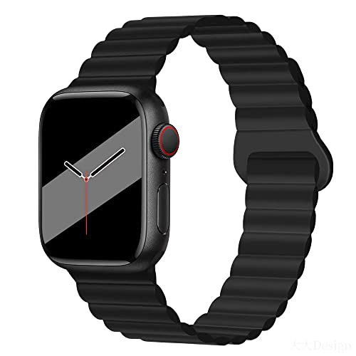 Aergood Kompatibel mit Apple Watch Armband 49mm 45mm 44mm 42mm Stark Magnetisch Verstellbar Loop Silikon Armbänder für iWatch Series 8/7/6/5/4/3/2/1/SE,Schwarz von Aergood