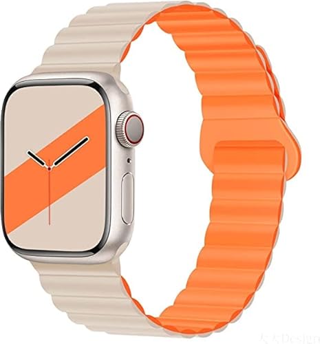 Aergood Kompatibel mit Apple Watch Armband 49mm 45mm 44mm 42mm Stark Magnetisch Verstellbar Loop Silikon Armbänder für iWatch Series 8/7/6/5/4/3/2/1/SE,Starlight/Orange von Aergood