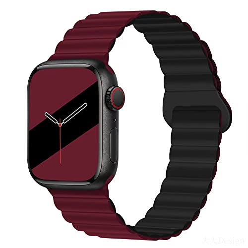 Aergood Kompatibel mit Apple Watch Armband 49mm 45mm 44mm 42mm Stark Magnetisch Verstellbar Loop Silikon Armbänder für iWatch Series 8/7/6/5/4/3/2/1/SE,Wein Rot/Schwarz von Aergood