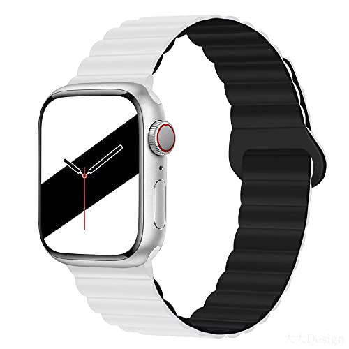 Aergood Kompatibel mit Apple Watch Armband 49mm 45mm 44mm 42mm Stark Magnetisch Verstellbar Loop Silikon Armbänder für iWatch Series 8/7/6/5/4/3/2/1/SE,Weiß/Schwarz von Aergood