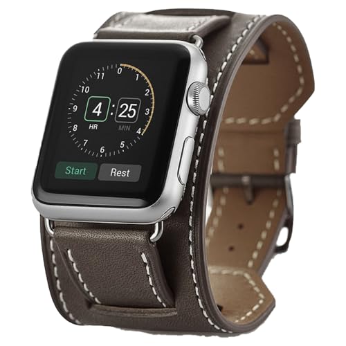 Aergood kompatibel mit Apple Watch Armband 45mm 44mm 42mm,Cuff Lederarmband Ersatzband für Damen Herren,Vintage Leder Armbänder für iWatch 7/6/SE/5/4/3/2/1(42/44/45mm,Grau) von Aergood