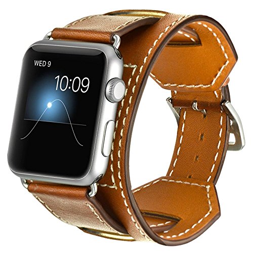 Aergood kompatibel mit Apple Watch Armband 45mm 44mm 42mm,Cuff Lederarmband Ersatzband für Damen Herren,Vintage Leder Armbänder für iWatch 7/6/SE/5/4/3/2/1(42/44/45mm,Hellbraun) von Aergood