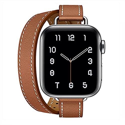 Kompatibel mit Apple Watch Armband 38mm 40mm 41mm 42mm(Serie 10),Echtes Leder Damen Double Tour Slim Armband für iWatch Ultra 2 Serie 10/9/8/7/6/5/4/3/SE(38/40/41/42mm,Gold) von Fsavlroy