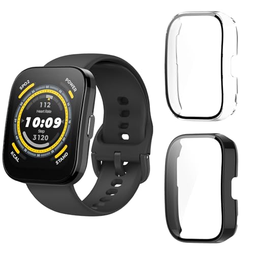 Aerku Hard Hülle Mit Displayschutz Kompatibel mit Amazfit Bip 5, [ 2 Stück ] Vollschutz Kratzfest PC Schutzhülle Schutz Case, Schwarz&Transparent von Aerku