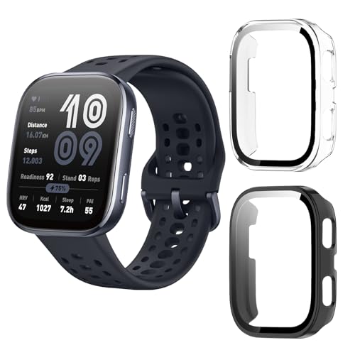 Aerku Hard Hülle Mit Displayschutz Kompatibel mit Amazfit Bip 6, [ 2 Stück ] Vollschutz Kratzfest PC Schutzhülle Schutz Case, Schwarz&Transparent von Aerku