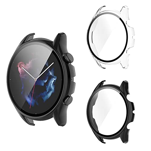 Aerku Hard Hülle Mit Displayschutz Kompatibel mit Amazfit GTR 3 / Amazfit GTR 3 Pro, Vollschutz Kratzfest PC Schutzhülle Schutz Case, Schwarz&Transparent von Aerku