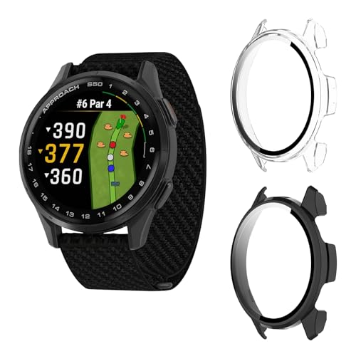 Aerku Hard Hülle Mit Displayschutz Kompatibel mit Garmin Approach S50, [ 2 Stück ] Vollschutz Kratzfest PC Schutzhülle Schutz Case, Schwarz&Transparent von Aerku
