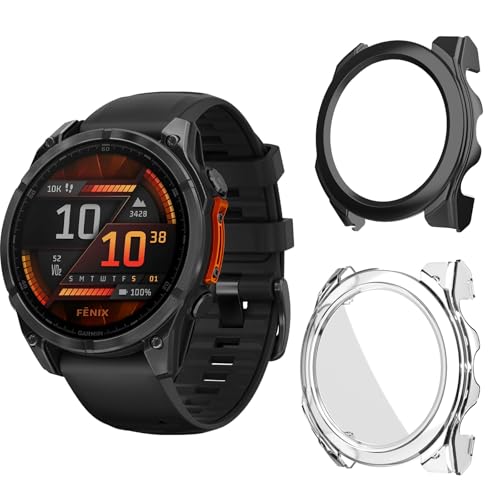 Aerku Hard Hülle Mit Displayschutz Kompatibel mit Garmin Fenix 8 47MM, [ 2 Stück ] Vollschutz Kratzfest PC Schutzhülle Schutz Case, Schwarz&Transparent von Aerku