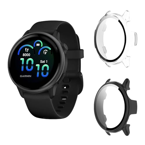 Aerku Hard Hülle Mit Displayschutz Kompatibel mit Garmin Vivoactive 6, [ 2 Stück ] Vollschutz Kratzfest PC Schutzhülle Schutz Case, Schwarz&Transparent von Aerku