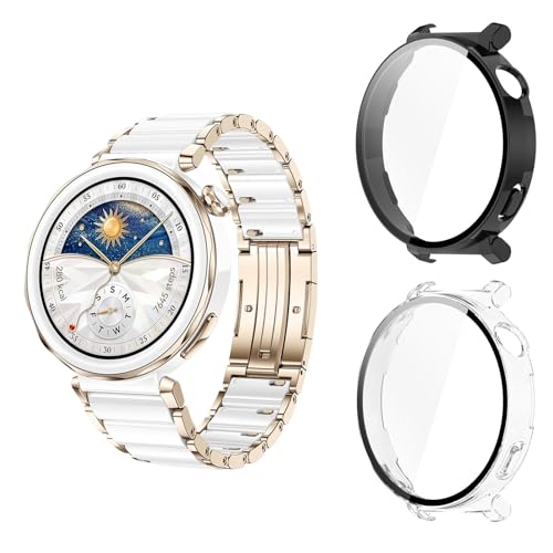 Aerku Hard Hülle Mit Displayschutz Kompatibel mit Huawei Watch GT 5 Pro 42MM, [ 2 Stück ] Vollschutz Kratzfest PC Schutzhülle Schutz Case, Schwarz&Transparent von Aerku