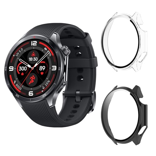 Aerku Hard Hülle Mit Displayschutz Kompatibel mit OnePlus Watch 3, [ 2 Stück ] Vollschutz Kratzfest PC Schutzhülle Schutz Case, Schwarz&Transparent von Aerku