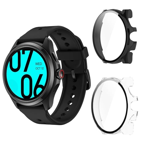 Aerku Hard Hülle Mit Displayschutz Kompatibel mit TicWatch Pro 5 Enduro/TicWatch Pro 5, [ 2 Stück ] Vollschutz Kratzfest PC Schutzhülle Schutz Case, Schwarz&Transparent von Aerku