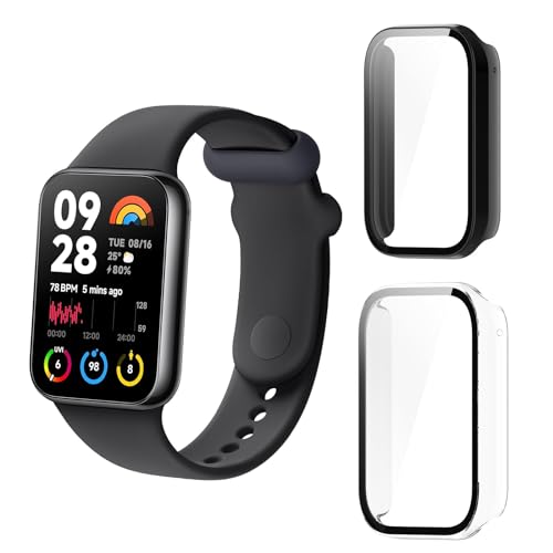 Aerku Hard Hülle Mit Displayschutz Kompatibel mit Xiaomi Mi Band 8 PRO, [ 2 Stück ] Vollschutz Kratzfest PC Schutzhülle Schutz Case, Schwarz&Transparent von Aerku