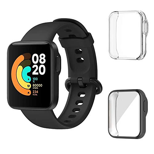 Aerku Hülle Kompatibel für Xiaomi Mi Watch Lite, Schutzfolie Schutzhülle Leicht Weiche TPU Ultradünne Kratzfest Vollschutz Case [Schwarz + Transparent] von Aerku