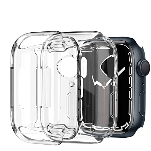 Aerku Hülle Mit Displayschutz Kompatibel mit Apple Watch Series 8 / Watch Series 7 45mm, [2 Stück] Schutzfolie Schutzhülle Leicht Weiche TPU Ultradünne Kratzfest Vollschutz Case, Transparent von Aerku