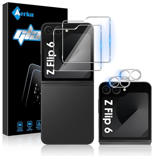 Aerku Rückseite Schutzfolie für Samsung Galaxy Z Flip 6/Flip6 5G für Panzerglas, 2 Stück Hinten Displayschutz +2 Stück Kameraschutz, 9H HD Film Anti-Kratzen Back Schutzglas Klar Folie [2+2 Stück] von Aerku