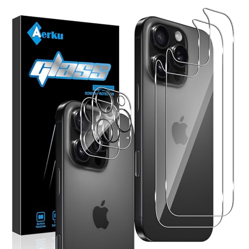 Aerku Rückseite Schutzfolie für iPhone 16 Pro Max mit Kameraschutz für Panzerglas, [2+2 Stück] 9H HD Hinten Film Anti-Kratzen Back Klar Folie Schutzglas Anti-Fingerabdruck von Aerku