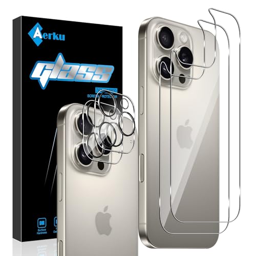 Aerku Rückseite Schutzfolie für iPhone 16 Pro mit Kameraschutz für Panzerglas, [2+2 Stück] 9H HD Hinten Film Anti-Kratzen Back Klar Folie Schutzglas Anti-Fingerabdruck von Aerku