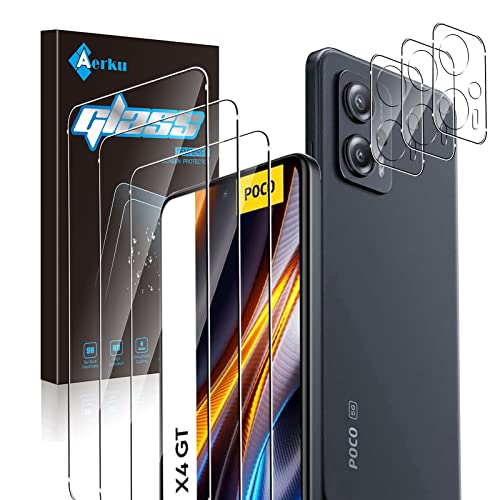 Aerku Schutzfolie für Xiaomi Poco X4 GT 5G für Panzer Schutz Glas + Kamera Schutz [3+3 Stück], 9H Härte HD Anti-Kratzen Kameraschutz Folie Displayschutzfolie Schutzglas - Transparent von Aerku