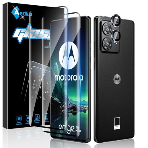 Aerku Schutzfolie für Motorola Moto Edge 40 Neo 5G für Panzerglas, 2 Stück 3D Full Screen Schutzglas Folie und 1 Stück Aluminiumrand Kameraschutz, 9H Härte Anti-Kratzen Anti-Bläschen Panzerfolie von Aerku