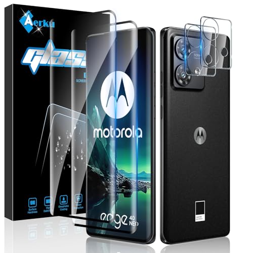 Aerku Schutzfolie für Motorola Moto Edge 40 Neo für Panzerglas, 2 Stück Schutzglas und 2 Stück Kameraschutz, 9H Härte Ultra-klar Folie, 0.33mm Anti-Kratzen Anti-Bläschen Panzerfolie von Aerku