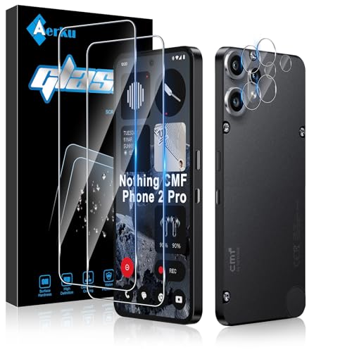Aerku Schutzfolie für Nothing CMF Phone 2 Pro für Panzerglas, 2 Stück Schutzglas und 2 Stück Kameraschutz, 0.33mm Ultra-klar Folie, 9H Härte Anti-Kratzen Anti-Bläschen Displayschutz von Aerku