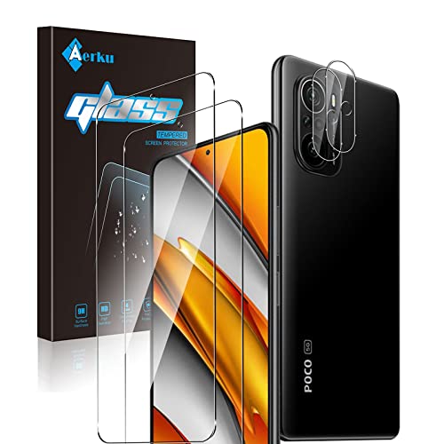 Aerku Schutzfolie für Xiaomi Poco F3 / Xiaomi Mi 11i 5G + Kamera Schutz [2 + 2 Stück], 9H HD Folie Anti-Kratzer Ultra Kameraschutz Glatte Film Displayschutzfolie - Transparent von Aerku