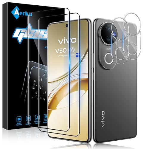 Aerku Schutzfolie für Vivo V50 5G für Panzerglas, 2 Stück 3D Schutzglas und 2 Stück Kameraschutz, Ultra-klar Folie, 9H Härte Anti-Bläschen Anti-Kratzen Displayschutz Aerku Schutzfolie für Vivo V50 5G für Panzerglas, 2 Stück 3D Schutzglas und 2 Stück Kameraschutz, Ultra-klar Folie, 9H Härte Anti-Bläschen Anti-Kratzen Displayschutz von Aerku