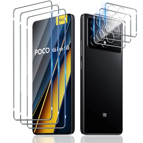 Aerku Schutzfolie für Xiaomi Mi Poco X6 Pro für Panzerglas, 3 Stück Schutzglas und 3 Stück Kameraschutz, 0.33mm Ultra-klar Folie, 9H Härte Anti-Kratzen Anti-Bläschen Panzerfolie von Aerku