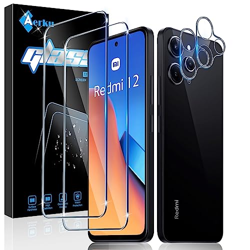 Aerku Schutzfolie für Xiaomi Redmi 12 für Panzerglas, 2 Stück Schutzglas und 2 Stück Kameraschutz für Redmi 12, 0.33mm HD Folie, 9H Härte Anti-Kratzen Displayschutz Anti-Bläschen Displayschutz Aerku Schutzfolie für Xiaomi Redmi 12 für Panzerglas, 2 Stück Schutzglas und 2 Stück Kameraschutz für Redmi 12, 0.33mm HD Folie, 9H Härte Anti-Kratzen Displayschutz Anti-Bläschen Displayschutz von Aerku
