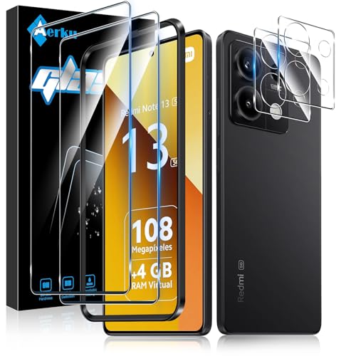 Aerku Schutzfolie für Xiaomi Redmi Note 13 5G für Panzerglas, 2 Stück 9H Härte Folie und 2 Stück Ultra-Klar Kameraschutz, 0.33mm Anti-Kratzen Displayschutz, Anti-Bläschen Panzerfolie Schutzglas von Aerku