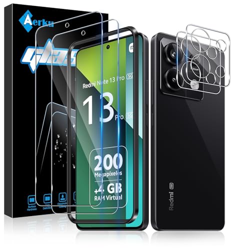 Aerku Schutzfolie für Xiaomi Redmi Note 13 Pro 5G für Panzerglas, 2 Stück 9H Härte Folie und 2 Stück Ultra-Klar Kameraschutz, 0.33mm Anti-Kratzen Displayschutz, Anti-Bläschen Panzerfolie Schutzglas von Aerku