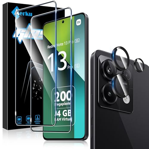 Aerku Schutzfolie für Xiaomi Redmi Note 13 Pro 5G für Panzerglas mit Kameraschutz, 2 PCS Panzer Schutz Glas Folie und 1 PCS HD Kamera Schutzfolie (Schwarz), 9H Härte Anti-Bläschen Schutzglas von Aerku