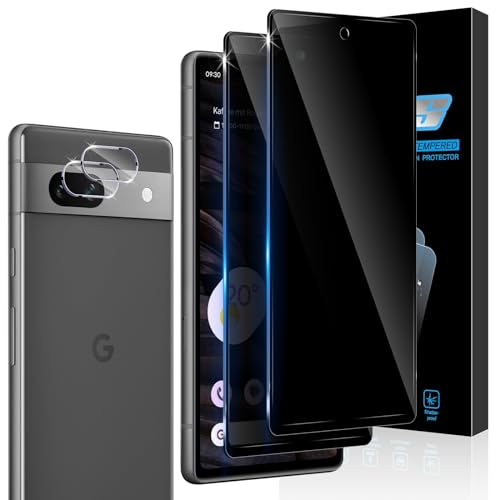 Aerku Sichtschutz Full Screen Schutzfolie für Google Pixel 7A für Panzerglas, 2 Stück Sichtschutzfolie und 2 Stück Kameraschutz, 9H Härte Anti-Spy Folie Privacy Schutzglas von Aerku