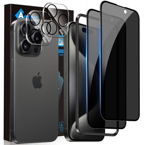 Aerku Sichtschutz Full Screen Schutzfolie für iPhone 15 Pro Max 6,7" für Panzerglas mit Kameraschutz, 2 PCS Anti-Spy Panzer Schutz Glas Folie und 2 PCS HD Kamera Schutzfolie, 9H Privacy Schutzglas Aerku Sichtschutz Full Screen Schutzfolie für iPhone 15 Pro Max 6,7" für Panzerglas mit Kameraschutz, 2 PCS Anti-Spy Panzer Schutz Glas Folie und 2 PCS HD Kamera Schutzfolie, 9H Privacy Schutzglas von Aerku