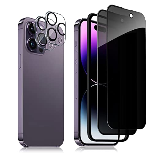 Aerku Sichtschutz Full Screen für iPhone 14 Pro Max für Panzer Schutz Glas, Anti-Spähen Schutzfolie mit Kameraschutz[2+2 PCS], 9H Härte Privatsphäre Schützen, Anti-Spy Folie Privacy Sichtschutzfolie von Aerku