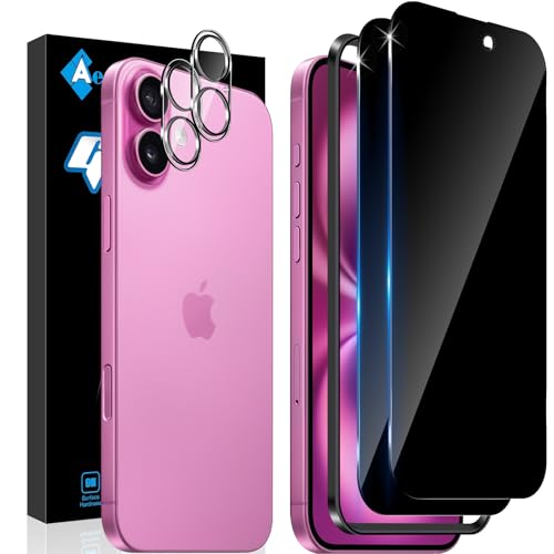 Aerku für iPhone 16 für Panzerglas Sichtschutz, mit 2 Stück Kameraschutz, Full Screen 9H Härte Stoßfest Kratzfest Anti-Fingerabdruck Sichtschutzfolie für iPhone 16 Aerku für iPhone 16 für Panzerglas Sichtschutz, mit 2 Stück Kameraschutz, Full Screen 9H Härte Stoßfest Kratzfest Anti-Fingerabdruck Sichtschutzfolie für iPhone 16 von Aerku