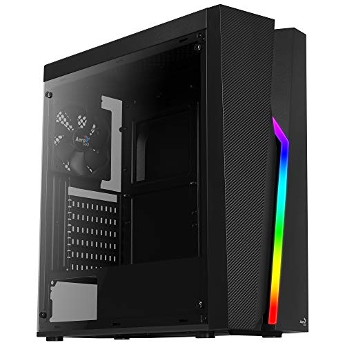 Aerocool Bolt Mid-Tower RGB PC Gaming Case, ATX, Full Acrylic Side Panel, RGB LED Strip Included, 13 Lighting Modes, 1 x 120mm Black Fan Included, High Performance Mid - Tower Case , Black von AeroCool