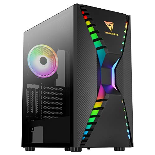 Aerocool Cronus Mid Tower Case – PC Gaming Case with 1 x 1400mm ARGB Rear Fan, RGB LED Front & Full Tempered Glass Side Panel, GPU Bracket, Supports Liquid Cooling, Cable Management, Tower Case, Black von AeroCool